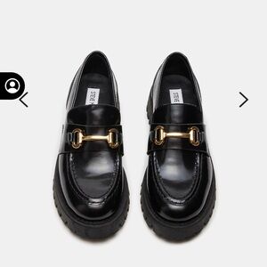 Steve Madden Lando Black Leather Lug Sole Loafers